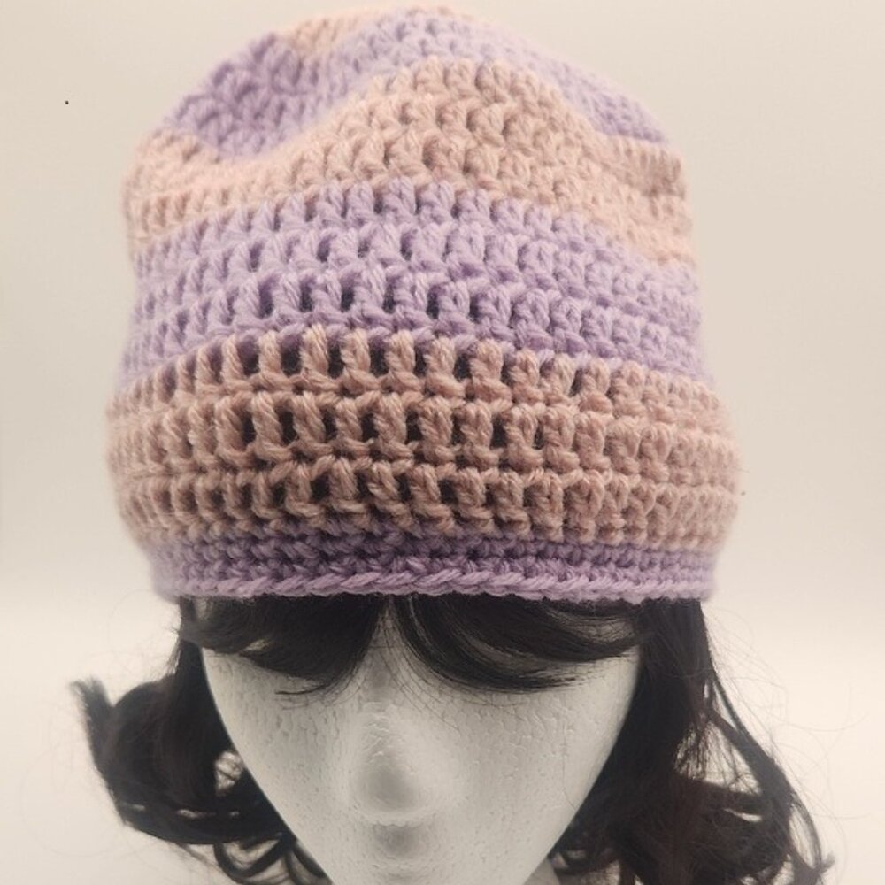 Handcrafted Pink and Purple Crochet Acrylic Beanie